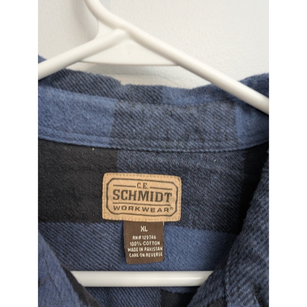 D3 Schmidt Workwear Mens XL Flannel Shirt Blue Black Buffalo Plaid Long Sleeve - Picture 2 of 3